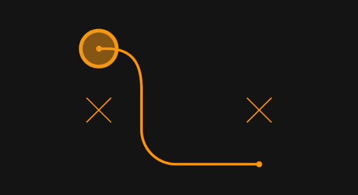 Animation of a dot moving around Xs.