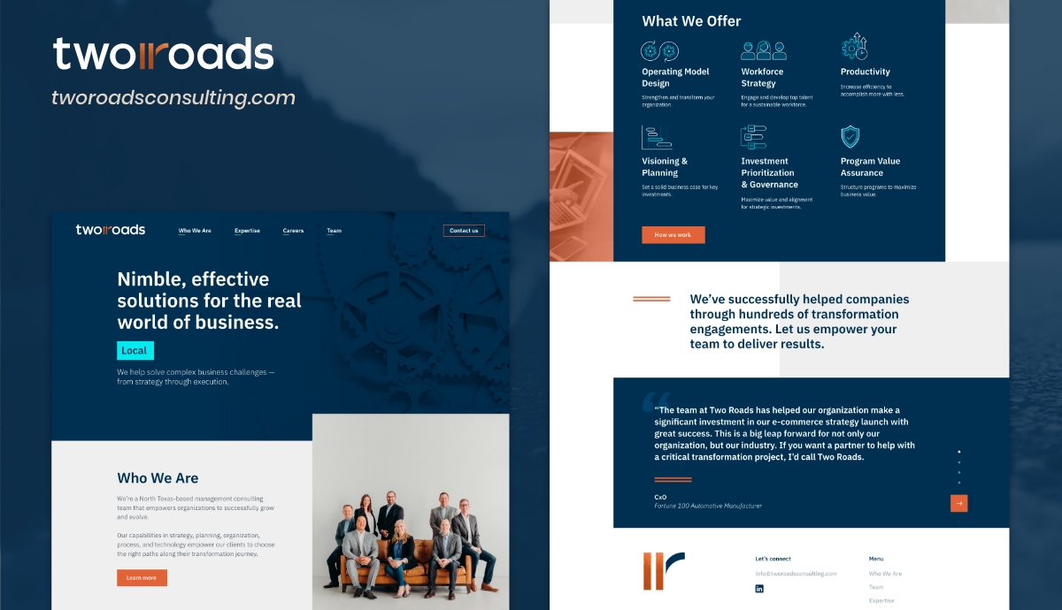 Screen capture of Two Roads Consulting website.